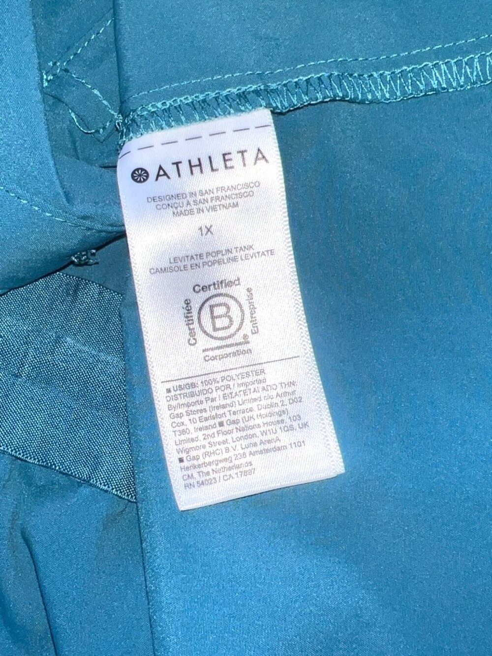 Athleta Levitate Poplin Tank Womens 1X Teal Lightweight Drawstring Sleeveless - Picture 7 of 8